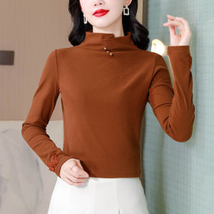 MAIMEI | Fashionable Half High Collar Fleece Lined Self Heating Slimming Top Autumn Winter New Design Base Layer Shirt Cotton Blend Fabric