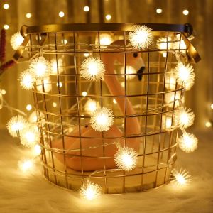 Fairy Lights Battery LED Christmas Snow Globe String Lights US Plug Dandelion String Lights Christmas Bedroom Garden Party Wedding House Decoration Ball Lights Fluffy Ball String Lights