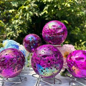 1PC ที่สวยงาม Aura เคลือบ Druzy Sphalerite Sphere Sphalerite คริสตัล-คริสตัลคุณภาพสูงประกายอัญมณีตกแต่ง