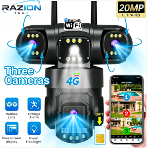 V380 Pro Three Lens CCTV Camera 20MP Wireless Waterproof Surveillance 360° Color Night Vision Two-Way Audio Auto Tracking Motion Detection PTZ Smart IP Security Camera