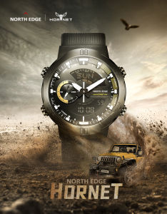 NORTH EDGE HORNET Mens Digital Watch Running Cycling Sports Watches Waterproof 50M World Time Speed Illuminator Wristwatch