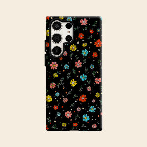 Black Tiny Color Floral Luxury Fashion Full Lens Protective Case for Samsung Galaxy S26 S25 S24 A56 A36 Plus Ultra