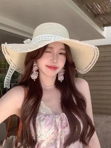 Cgediao | Mũ rơm ren kiểu Pháp có nơ bướm Mũ đi biển mùa hè cho nữ Mũ che nắng đi biển Mũ rơm cỡ lớn chống nắng