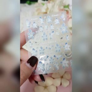 3D Florals Nail Art Stickers Decals Blue Flower Spring Summer Nail Art Sticker Decorations Sliders Charms Manicure Accessories