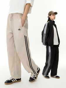 MANNSTU Spring New Loose Casual Color Block Drawstring Straight Leg Pants American Retro Workwear Long Trousers Street Style