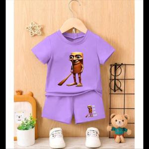 Setelan Baju Kaos Untuk Anak Laki Perempuan Motif Tung Tung Sahur Viral Usia 1-8 Tahun