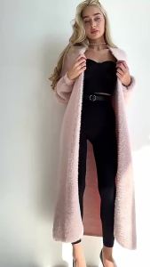 Autumn Winter Loose Lazy Style Knee Length Thickened Women Cardigan Pure Imitation Mink Fleece Knitted Sweater Warm Coat Clothes