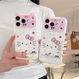 Sanrio | Cartoon Cat Ear Cute Sanrio KT Shockproof Phone Case For iphone 17 Pro 16 15 Pro Max Luxury Lens Protective Acrylic Back Cover