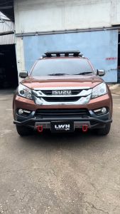 กันชนหน้าออฟโรด MU-X 2012-2019 +ห่วงOMEGAแดง กันชนหน้าเหล็กเสริม กันชนเหล็กดํา อีซูซุ มิว-เอ็กซ์ กันชน Off Road กันชนหน้าเหล็ก LWN4x4