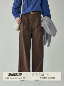 กางเกงขายาวทรงหลวมเอวสูงสไตล์ย้อนยุคสำหรับผู้หญิง กางเกงขายาวทรงหลวมสีน้ำตาล กางเกงขายาวทรงหลวมยาวถึงพื้นสำหรับผู้หญิงในฤดูใบไม้ผลิ