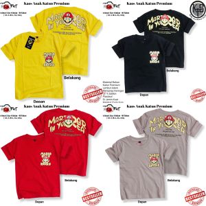Atasan Baju Anak Laki-laki Perempuan Kaos Mario Bross Merah Sablon Depan Belakang 1-10 Tahun