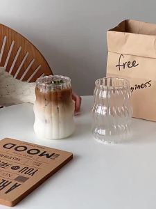 2/4pcs Vertical Pattern Glass Cup with Straw & Lid - Reusable Dishwasher Safe for Iced Coffee Latte Water Matcha Juice