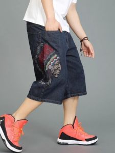 Summer Mens Jeans Mens Cropped Pants plus Size Loose 7 Points Shorts Wide Leg Trend Skate Hip Hop Middle Pants