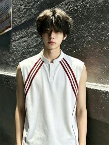 LIUBU | Henry Collar Stripe Tank Top Men Summer