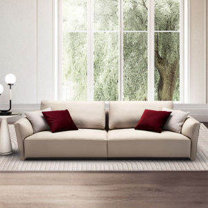 Premium Modern Simple Creamy French Style Straight Line Leather Sofa