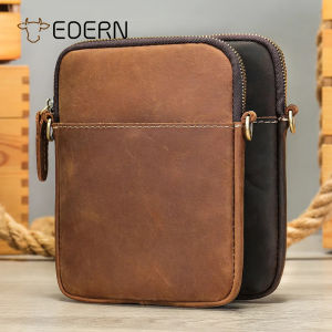 EDERN 2025 New Crazy Horse Leather Sling Bag for Men Genuine Leather Small Shoulder Bags Retro Fashion Phone Pouch Mini Crossbody Bag