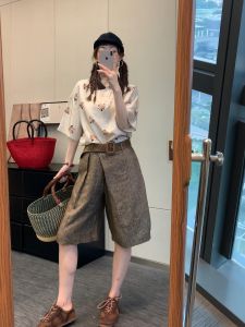 VKSOD | Retro Polo Collar Short Sleeve T-Shirt Womens High Waist Five-Quarter Pants Two-Piece Set Fashionable Summer Versatile Outfit