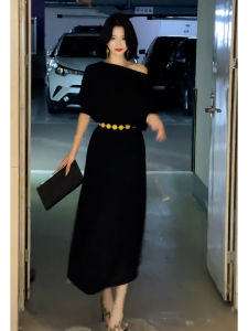 SHANGSHA | Chic Audrey Hepburn Style Black Waist-cinching Dress