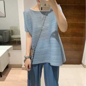 Pleated Shoulder Loose Short Sleeve round Neck T-Shirt Womens Summer Fashion Casual Polyester Fiber Slimming Top