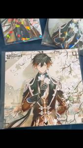 [6 in 1 Set] Genshin Impact Game Peripheral Gift Set Zhongli Keychain Badge Postcard Bookmark Gift Set 原神游戏周边岩神钟离钥匙扣徽章明信片书签礼品套装