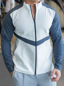 Mens Running Fitness Long Sleeve T-Shirt Slim Fit Training Clothes Quick Dry Solid Color Sportswear Breathable Zipper Closure