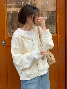 Womens Spring Autumn Short Loose Thin Hoodie Cardigan Sweatshirt Versatile Early Spring Top Zipper Regular Sleeve Long