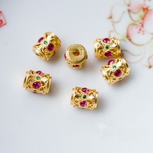 Pure Silver S925 Gold Plated Floral Zakyram Hollow Beads Bracelet Necklace Earring DIY Accessories South Red Semi-Precious Stones