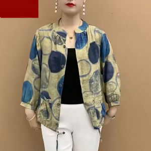 Lightweight Loose Womens Summer Fashionable Sun Protection Shirt with Pocket Seven-Quarter Sleeve Anti-Uv Outerwear for Mom