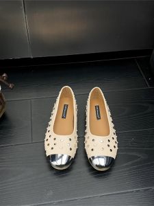 Spring 2025 French Style Rivet Genuine Leather Slip-On Flat Bottom Ballet Flats Womens Shoe Butterfly Knot Casual Fashionable