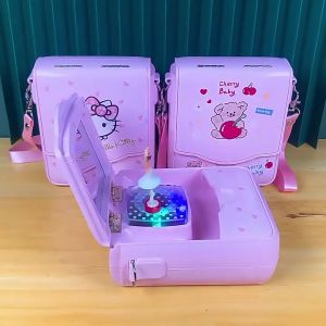 Hộp Âm Nhạc phiên bản Túi đeo chéo Pinky hồng phấn Hello Kitty/Gấu Teddy Cherry Hộp âm nhạc búp bê múa ba lê có đèn/không đèn