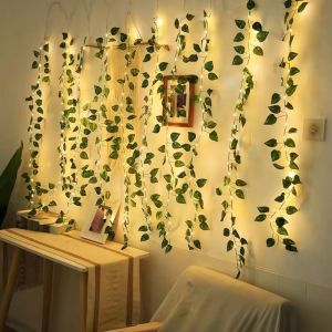 1Pack Green Leaf Fake Plants String Light 2m78.74in 20 Led For New Year Wall House Room Office Birthday Home Bedroom Decortion