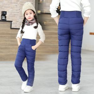 2-12Y Casual Kids Boys Girls Winter Pants Solid Children High Waist Cotton-Padded Warm Trousers Teens Waterproof Ski Thick Pants