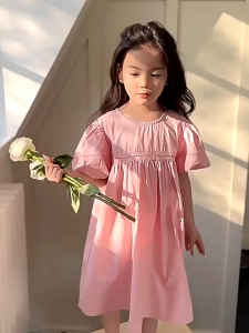 [1-10 Years] Korean Fashion Casual Simple Yellow Pink Girl Kid Premier Cotton Pink Yellow Dress Baju Budak Perempuan