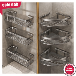 Colorlab Aluminum Bathroom Rack Organizer Storage Shelf Bathroom Accessories Save Space Back Sticker Bathroom Shelf