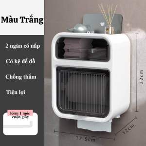 Hộp Giấy Vệ Sinh Dán Tường Chống Thấm Nước Có Kệ Để Điện Thoại 2 Ngăn Tiện Lợi