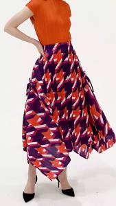 5549 One Size (45-75kg) Spring Leisure Style Houndstooth Skirt WomenS High Waist Slimming Slit All-Match Pleated