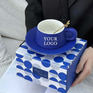 Klein Blue Tapered Design Custom Advertising Gift Mug Set