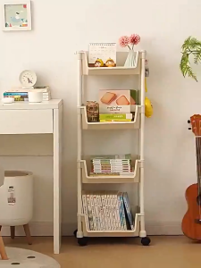 Mobile Trolley Bookshelf Kitchen Storage Rack Kitchen Corner Narrow Slit Storage Cabinet Home Organizer