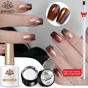 BORN PRETTY 10ml Jelly Nude Translucent Gel Nail Art Polish Set Silver Mirror Paint Semi Permanent Soak Off Nail Art Manicure Gel