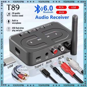 【Local Stock】KEBIDU Bluetooth 6.0 Audio Receiver 3.5mm AUX RCA With Mic HIFI Stereo Wireless Adapter Support USB U-Disk For Car Speaker Amp