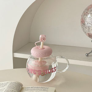 Chubby High-capacity Heat-resistant Glass Straw Cup with Lid