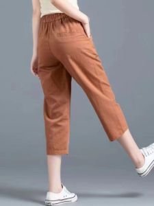 Summer Thin Cotton Linen Casual High Waist Seven-Foot Pants Womens Loose Breathable Harlan Pants Workwear Fashion Trousers