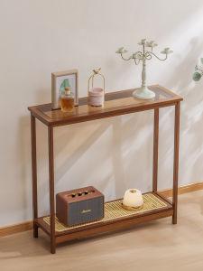 ZHUTING | Narrow Entryway Console Table with Shelf Wooden and Rattan