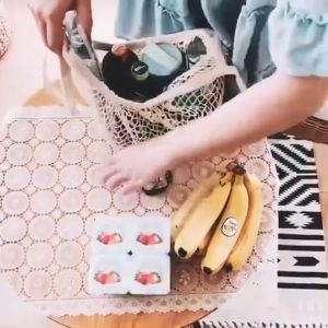 1 PCS Supermarket Shopping Mesh Bag Grocery Bags Fruit Vegetable Bag Portable Reusable Foldable Woven Storage Mesh Pocket