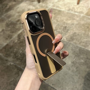 Invisible Kickstand Fold Holder Translucent Matte Case For iPhone 16 15 14 13 12 Pro Max Plus for MagSafe Magnetic Bracket Cover