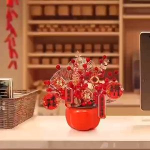 BINLU Chinese New Years Decoration 2026 Set with Money Tree for Center TableGod of Wealth Feng Shui Lucky Charm DisplayPineapple DecorationChinese Wall DecorationChinese Knot CharmChinese Lantern & New Year Banner for Wall Home Decorations Display