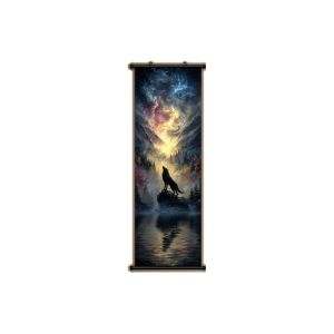 VIKAMA Galaxy Wolf Peak Wall Tapestry Milky Way Full Moon Lake Reflection Forest Dreamy Scroll Art Home Decor Soft Durable Cozy