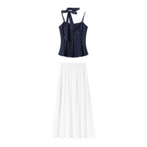 XIAOQIAOJIA | French Polka Dot Sash Strap Vest Women Summer New Pure Desire Waist In Slimming Beautiful Sleeveless Top Women Fashion Style
