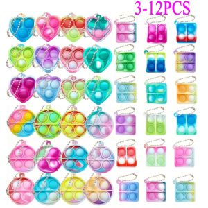 【Hot Sale】12 Pack Kids Party Favors Fidget Toys Bulk Mini Pop Fidget Keychain Its Birthday Party Favors for Kids 4-88-12 Year Small Kid Classroom Prizes Fidgets It Bubbles Poppers Students