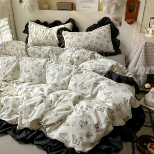 Dansunreve phong cách công chúa Duvet cover rửa bông Ruffle ren Quilt Cover với dây kéo duy nhất/Nữ Hoàng/Vua